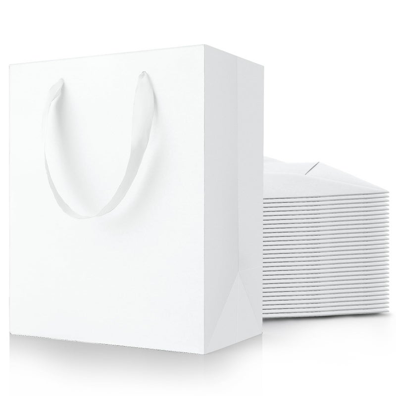 MOXARYSU White Gift Bags With Handles: 8x5x10 Inch 30pcs Medium Paper Gags Bulk For Birthday Wedding Party Shopping - Image 1